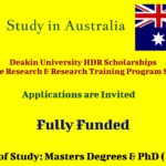 Deakin University Australia Offers HDR Scholarships (Postgraduate Research & Research Training Program Scholarships) – Fully Funded