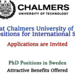 Vacancies at Chalmers University of Technology – PhD Positions for International Students